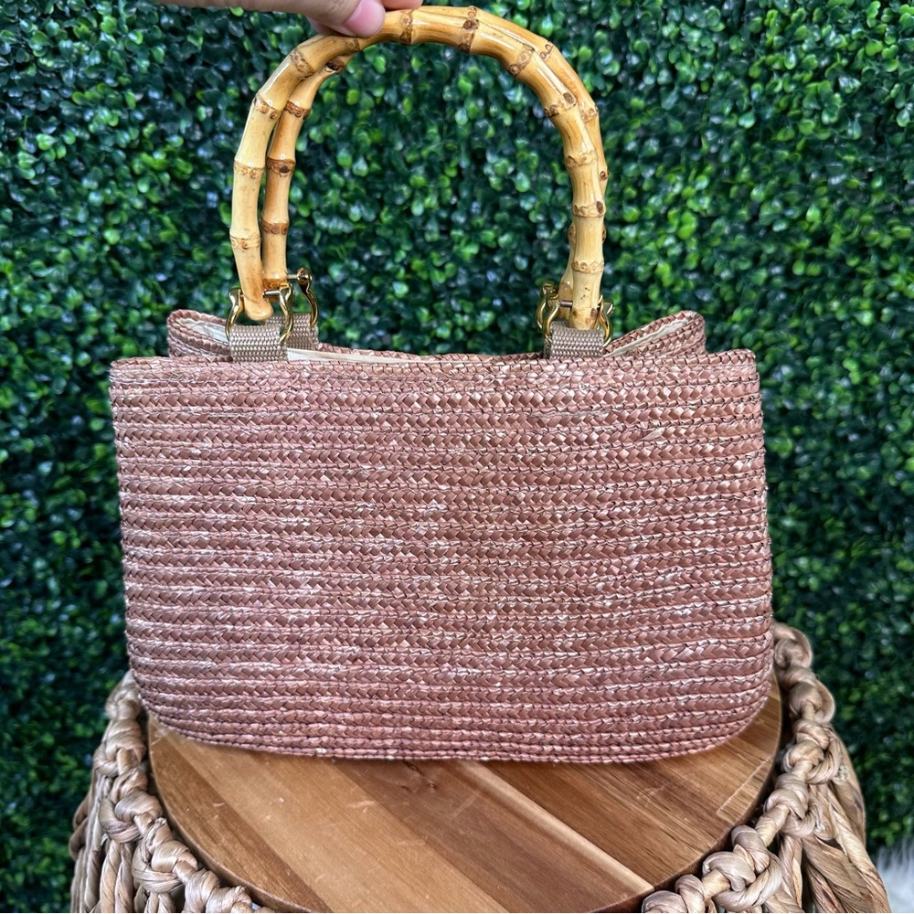 Vintage faux bamboo handle straw‎ small bag